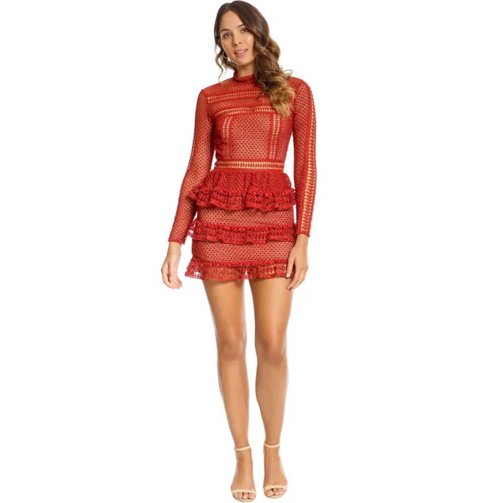 Self-Portrait Tiered Giupure Lace Mini Dress